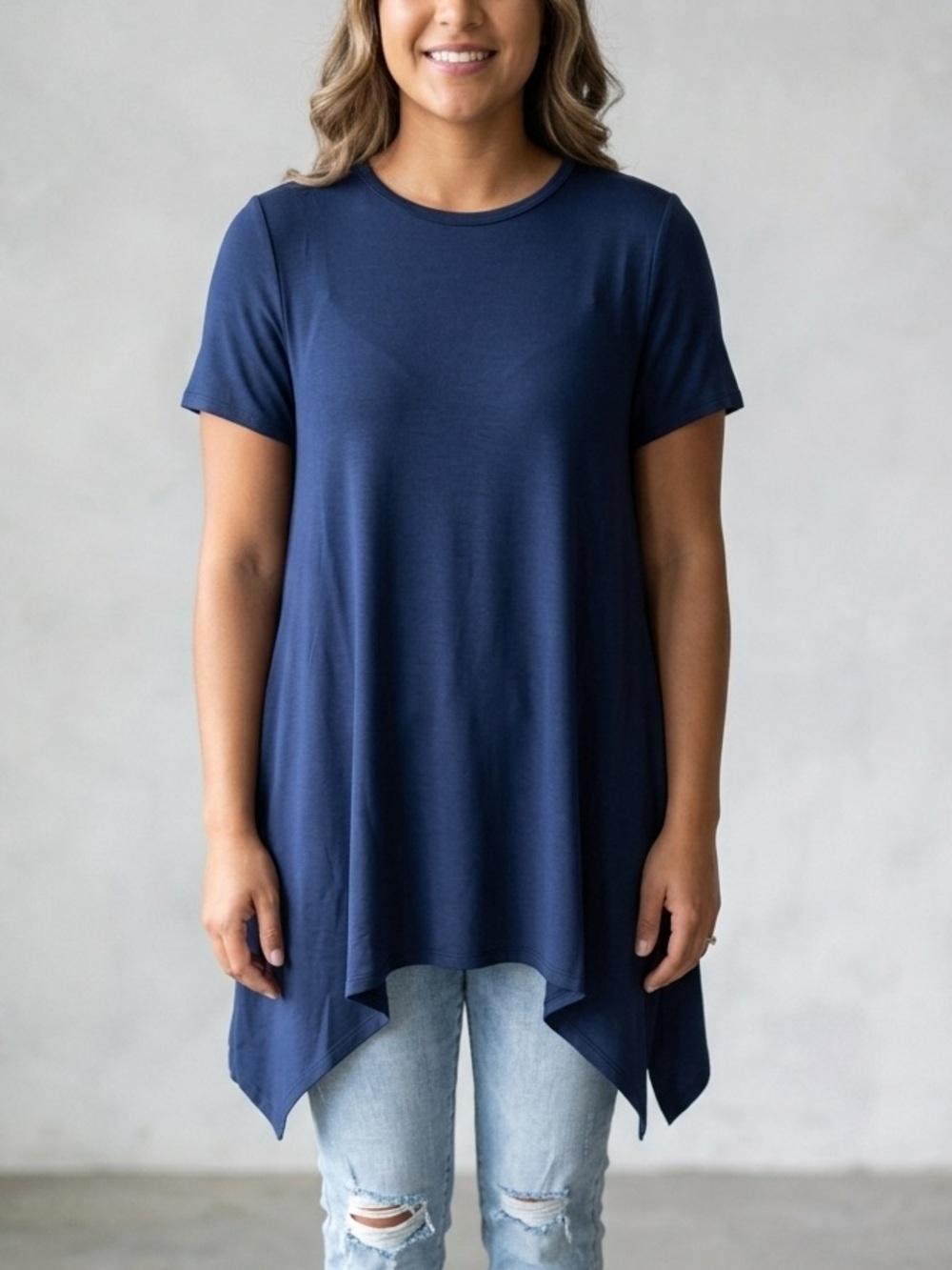 NWT LuLaRoe Navy Short-Sleeve Asymmetrical Tunic Top
